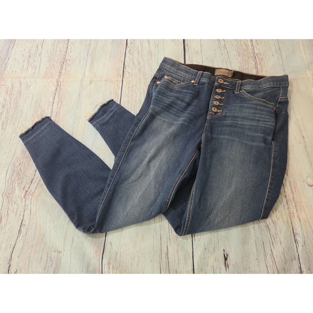 Torrid Bombshell Skinny Jeans Women’s 10R Dark Wash Button Fly Raw Hem Stretch